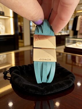 Coach Teal Strap and Gold Hardware Bracelet with Mini Velvet Bucket Bag